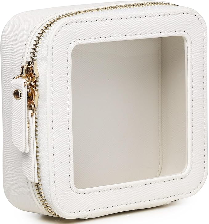 Pinkmik Small Makeup Bag Mini Clear Cosmetic Makeup Case & Toiletry Bag with Zipper Women's Purse Organizer & Car Essentials (White, MINI)