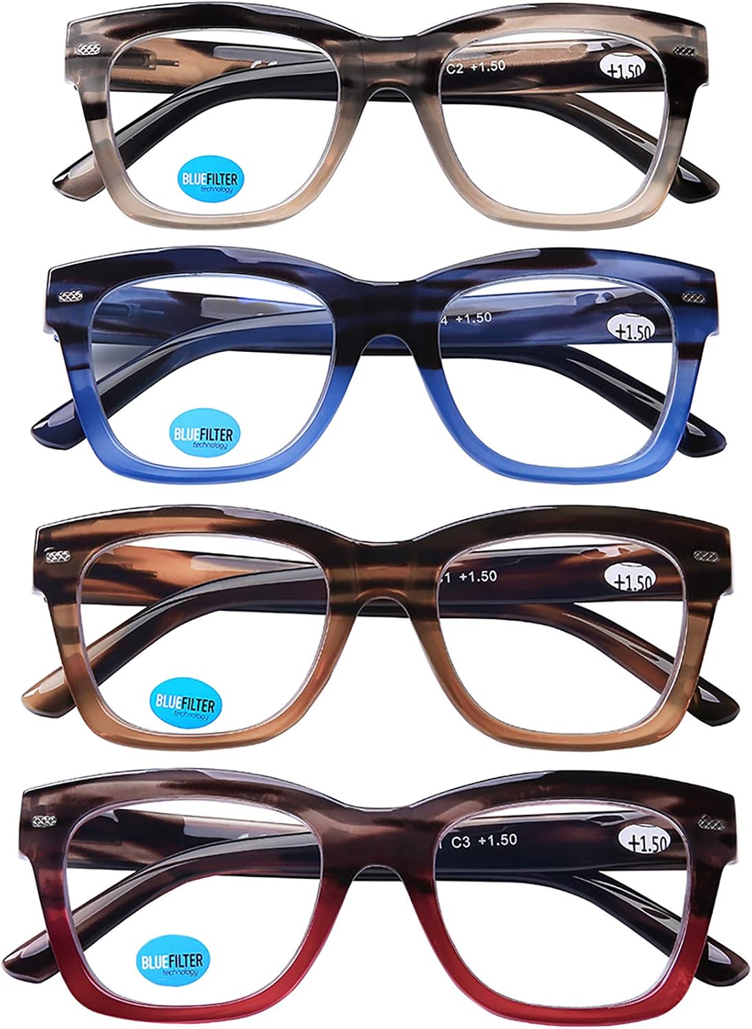 AQWANO Oversized Design Reading Glasses for Women/Men, Computer Blue Light Blocking Fashion Square Reader Anti Glare/Fatigue