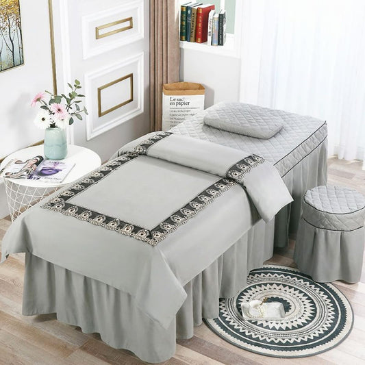 Beauty Salon Bed Cover 4-Piece Massage Table Sheet Set Solid Color Salon Spa Beauty Bedspreads Thick Dustproof Massage Table Skirt Bed Linens Sheets Pillowcase Duvet Cover Sets-Gray||60 * 180cm