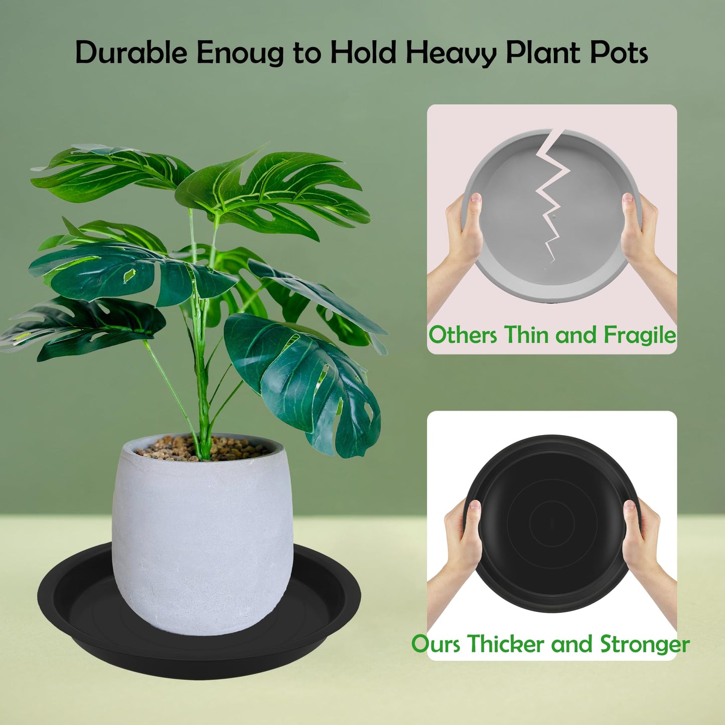 TNTIWQ 6 Pack 12 Inch Round Plant Saucers for Less 10 Inch Pot Indoors Outdoors Plant Trays for Pots Planter Saucer Plastic Drip Tray Planter Water Tray (Black, 11.8"(6pcs))"