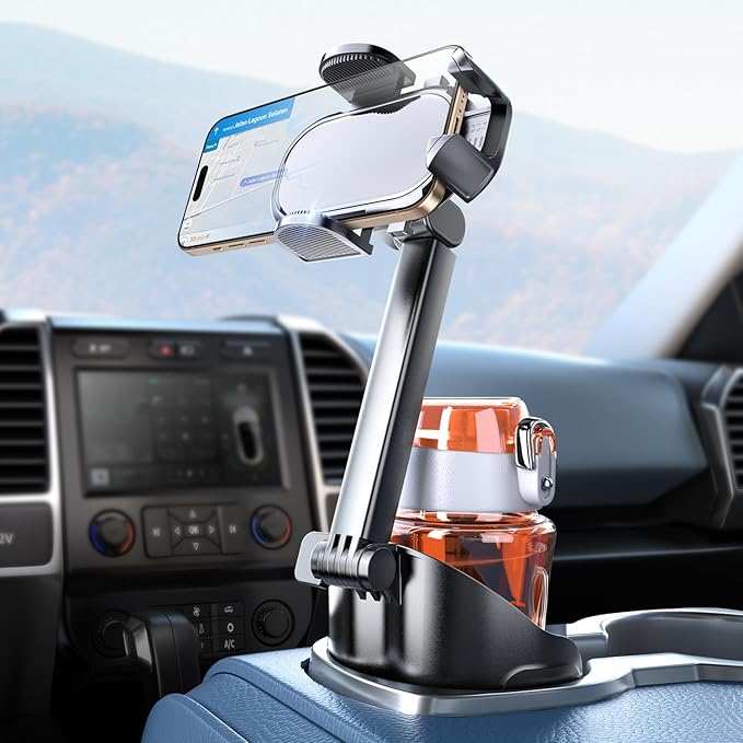eSamcore Cup Holder Phone Holder, Unobstructed Cup Holder Phone Mount for Your Car Cupholder (2.5"-4") with Flexible C-Shaped Base, 360Â° Swiveling, 0.8" Deep Clamp Compatible with iPhone 4.7"â7"