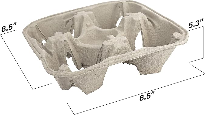 MT Products Pulp Fiber 4 Cup Drink Carrier 8-32 oz. - Drink Holder for Delivery - Pack of 25