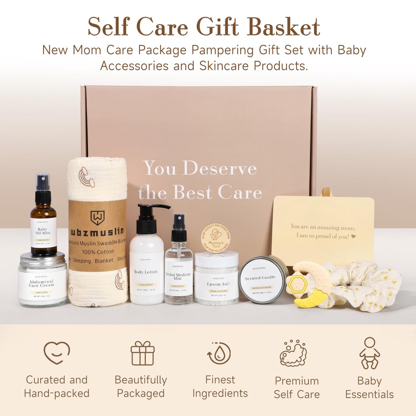 New Mom Gifts for Women, 11 Luxury New Mom Care Package After Baby, Pregnancy Gifts for Expecting Mom to Be, Postpartum Gifts Basket with New Baby Essentials for Baby Shower, First Time Mommy