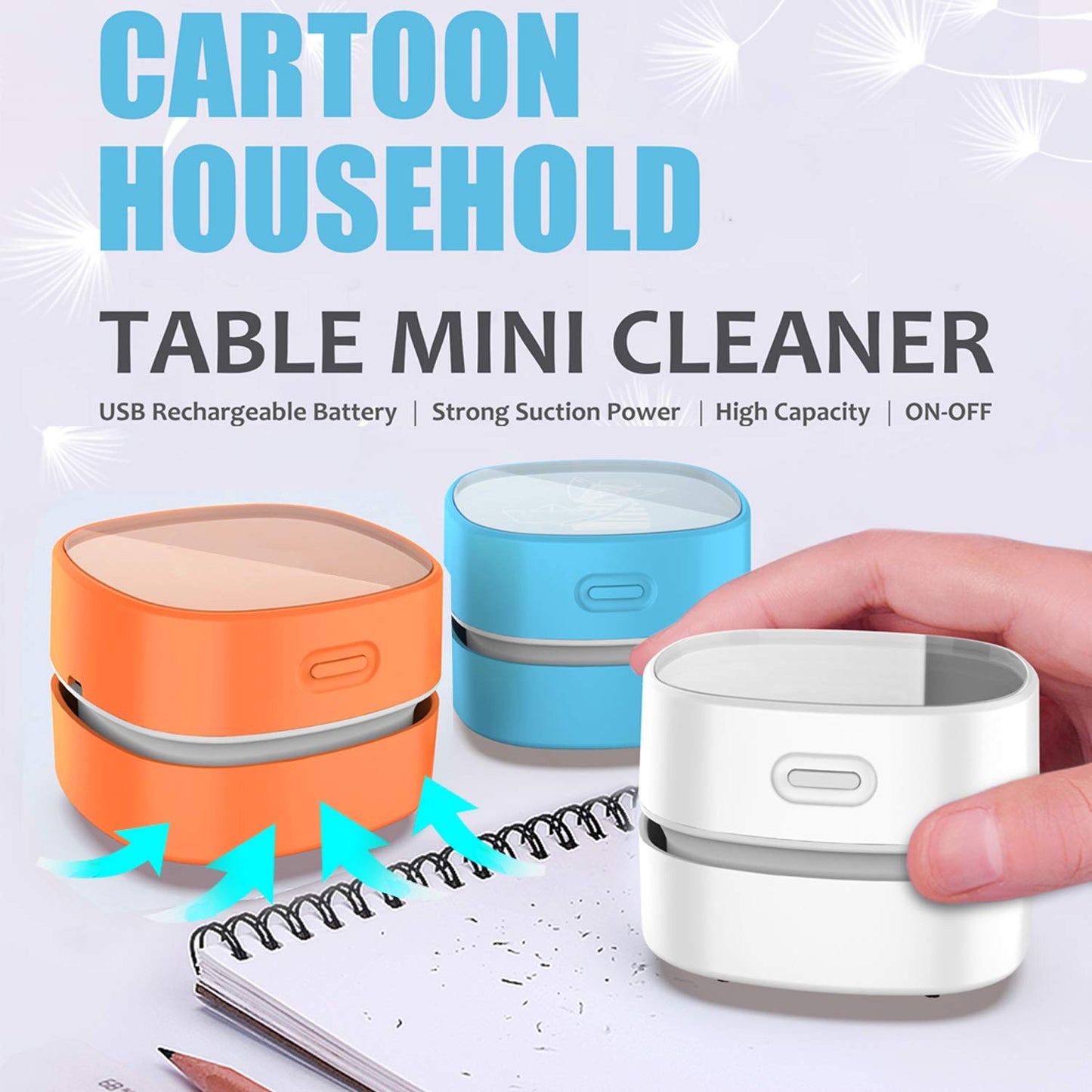 ODISTAR Desktop Vacuum Cleaner,Mini Table dust Sweeper Energy Saving with auto Power-Off Function,High Endurance up to 400 mins,Cordless&360º Rotatable Design for Keyboard/Office(Orange Charging)