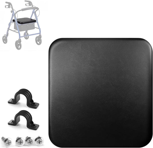 Rollator Walker Seat Cushion Replacement, 13.39" x 12.6" Padded Waterproof Seat with Brackets & Screws, Replacement Seat for Standard Rollators, High-Elastic Foam, Easy Installation – Black