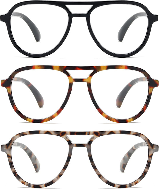 Retro Aviator Reading Glasses for Women Men, Blue Light Blocking Computer Readers
