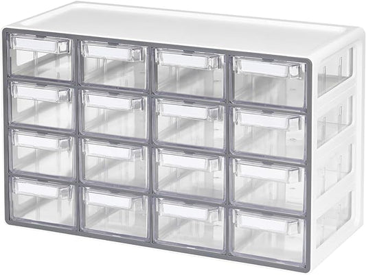 Blue Ginkgo Medium 16-Drawer Cabinet â Stackable Clear Organizer for Hardware, Beads, Plastic Bricks, Office, and Craft Storage (Made in Korea, Gray)