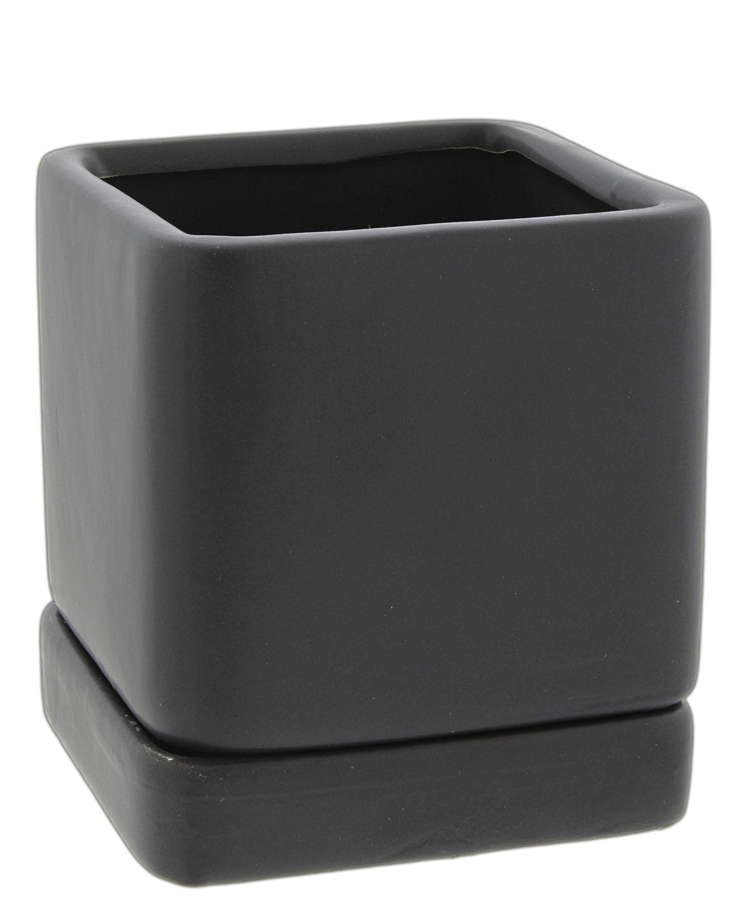 Lucky Winner Solid Cube Ceramic Planter Pot with Drain Hole- Unique Minimal Square Plant Pot for Indoor Outdoor Home Garden Decor (Black, 4")"
