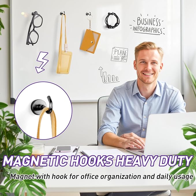 60 Pack Magnetic Hooks for 2026 Cruise Cabins Beach Vacation 30lbs+ Heavy Duty Magnet with Hook Metal Magnetic Hooks for Kitchen Fridge Grills Hanging Magnet Hooks for Classroom Locker Whiteboard