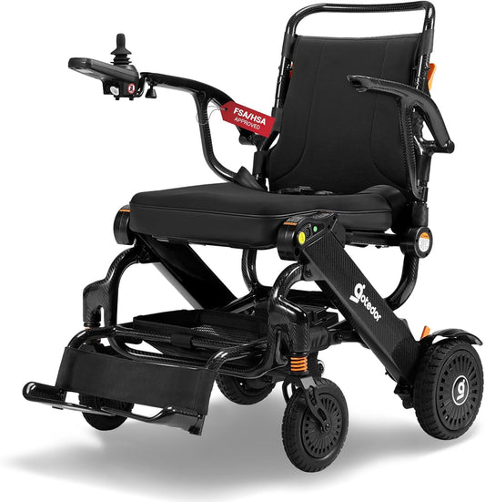 Aotedor Full Carbon Fiber Electric Wheelchair for Adults & Seniors, 35 lbs Lightweight Foldable All-Terrain, 22-Mile Range, 2 Batteries, Airline & FSA Approved