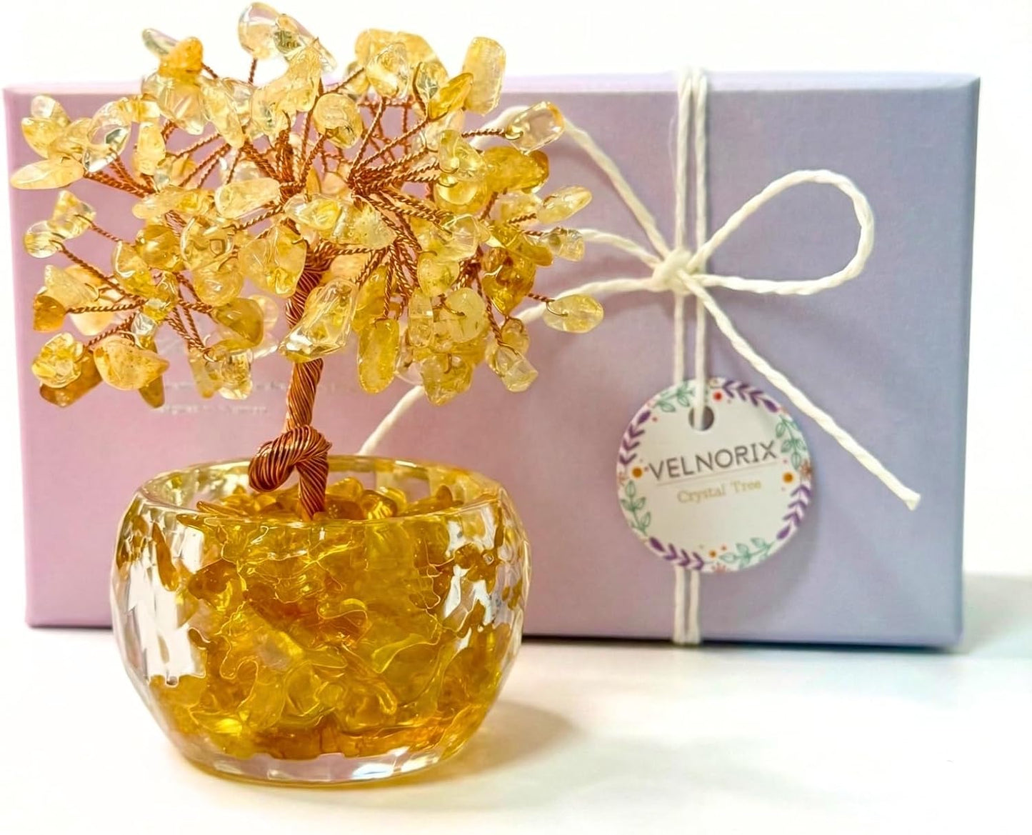 Citrine Crystal Tree of Life - Natural Gemstone Feng Shui Bonsai - Healing Crystals Decor for Home Office, Attract Wealth & Success - Spiritual Gifts for Men & Women (Yellow)