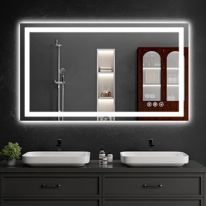 55"x30" LED Bathroom Mirror with Lights, Dimmableï¼Anti-Fogï¼Bathroom Vanity Mirror for Wall, Backlit + Front Lit, Memory Function, Shatter-Proofï¼Tempered Glass
