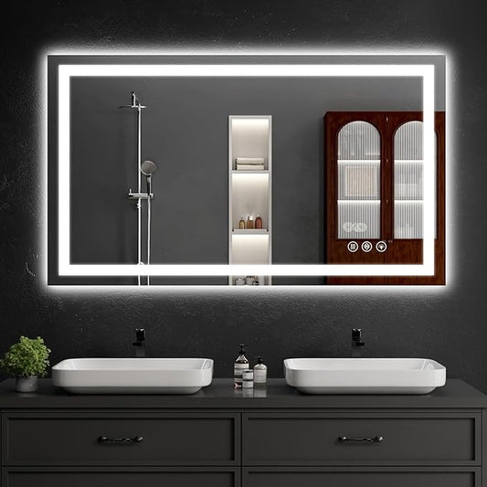 55"x30" LED Bathroom Mirror with Lights, Dimmableï¼Anti-Fogï¼Bathroom Vanity Mirror for Wall, Backlit + Front Lit, Memory Function, Shatter-Proofï¼Tempered Glass