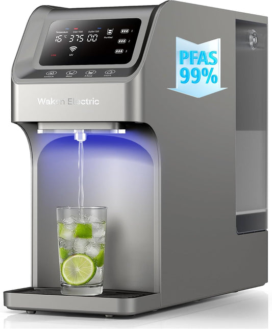 Waken Electric Reverse Osmosis Water Filter Countertop, UV Water Filtration System, 8-Stage RO Filtration Real Time TDS Display, BPA Free, PFAS, Lead & TDS Reduction (Platinum Grey)