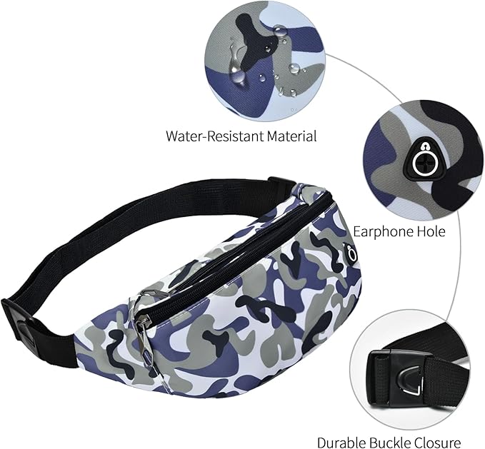 Fanny Packs for Men and Women, Waterproof Sports Waist Pack Bag for Travel Hiking Running Hands-free
