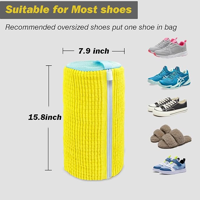 Shoe Washing Machine Bag,Laundry Shoe Bag for Washer and Dryer,Reusable Shoe Cleaning Bag for Sneakers,Tennis Shoes,With Self-locking Zipper, Microfiber Inside,Include Shoe Bag (Pro Yellow - 1 Pack)