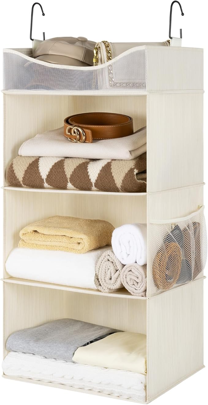 StorageWorks Hanging Closet Organizer, 3-Shelf Hanging Closet Shelves with Top Shelf, 15 Â¾"W x 12" D x 31" H, Extra-Large Space, Ivory White