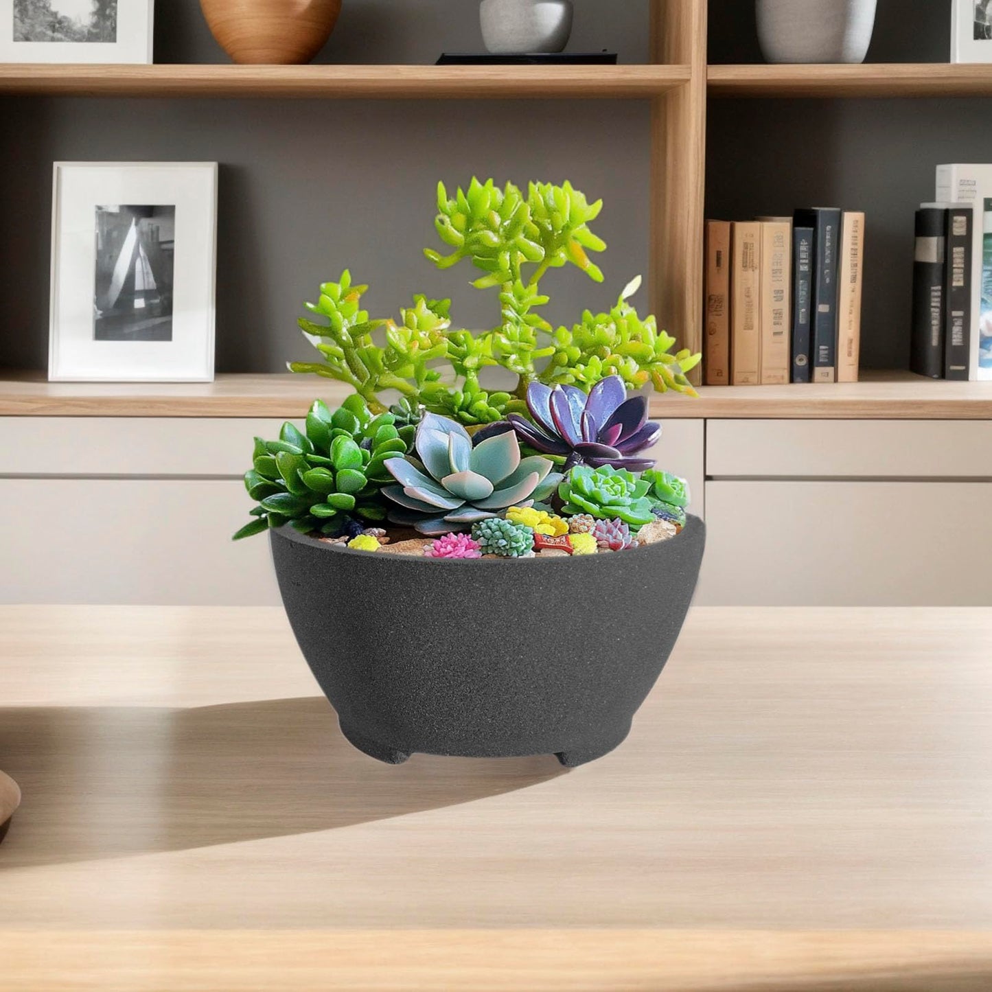 TINYVISTA 8.26” Gray Ceramic Bonsai Pot with Drainage Holes - Large Unglazed Clay Planter for Ficus Trees, Succulents & Indoor Plants, 4" Deep Round"