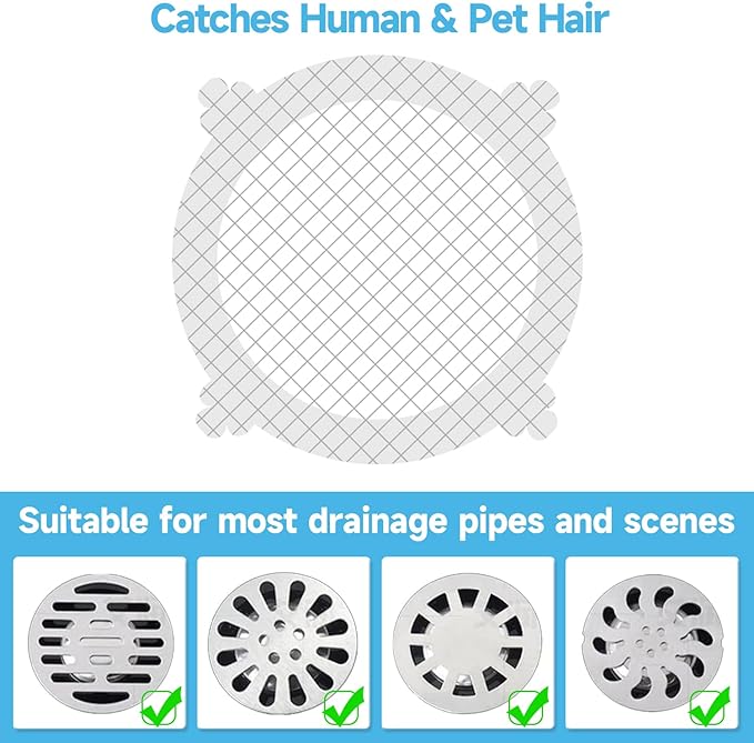 VIVIDLY 100 Pack Disposable Shower Drain Cover Hair Catcher Shower Drain Mesh Stickers, Bathroom, Bathtub, Kitchen, Sink, for Human and pet Hair (100)