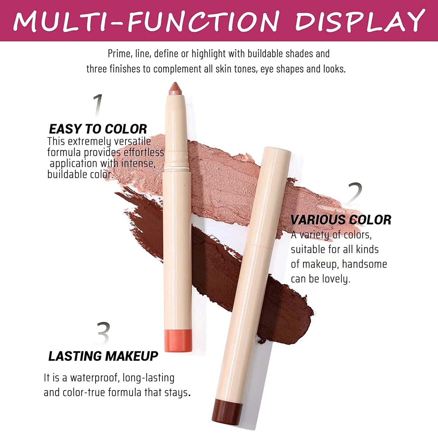 Pink Matte Eyeshadow Pencil, Waterproof Long Lasting Eye Shadow, High Pigment Hypoallergenic Highlighter Stick - Create Multi-Dimensional Eyes Look (05# Pink Matte)