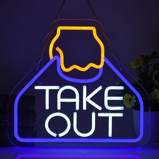 Take Out Neon Sign for Business Carry Out Take Away Led Light up Sign with Dimmable Switch for Restaurants Wall Decor Bar Store Drink Shop Cafe USB Powered 13.8" x 12.6"