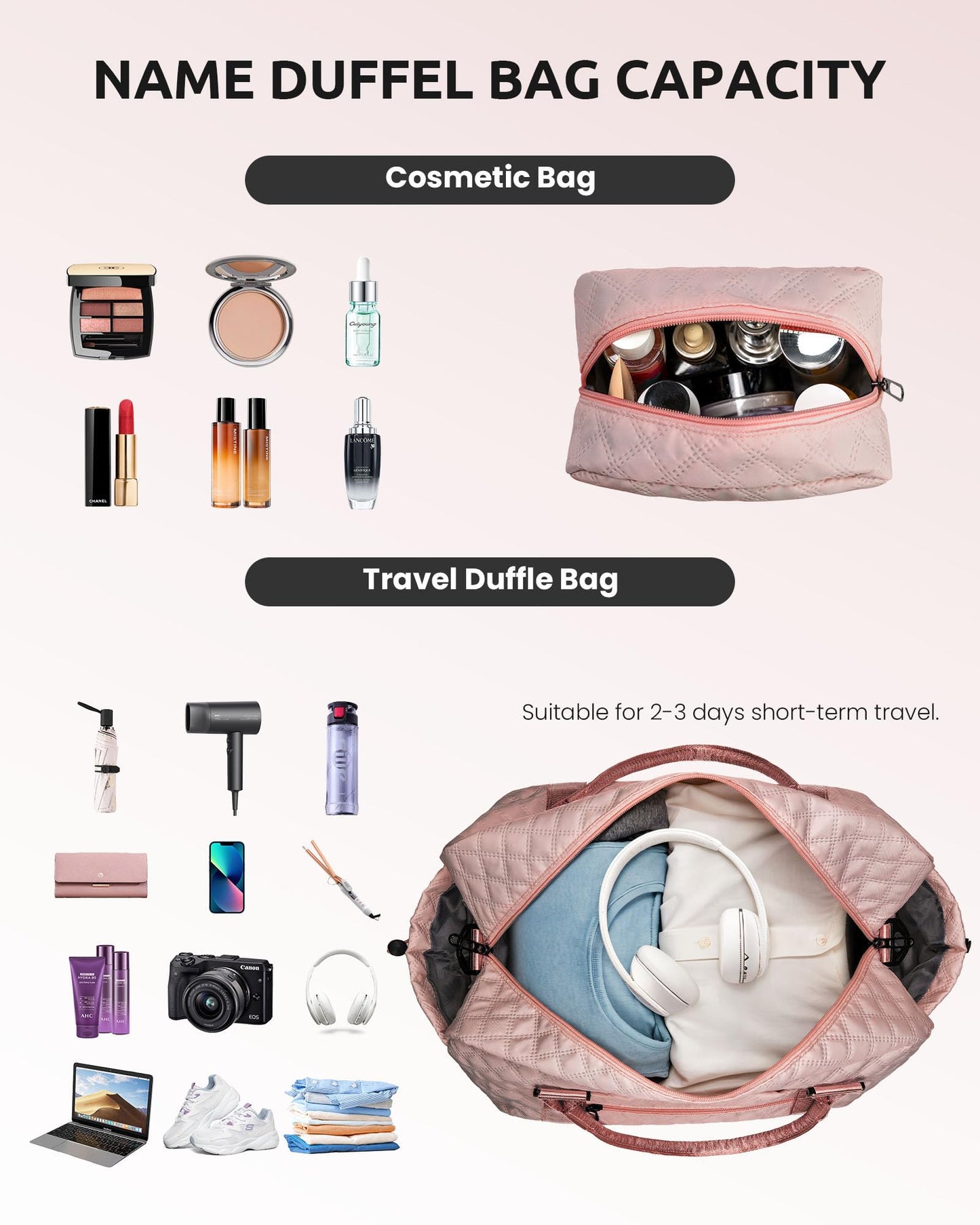 Vogewood Birthday Gifts-for Women-Initial Duffle Bag with Shoe Compartment, Personalized Weekender Bag, Monogram Overnight Bag, Letter Travel Bag with Makeup Bag，Friend Wife Birthday Gift (Letter C)