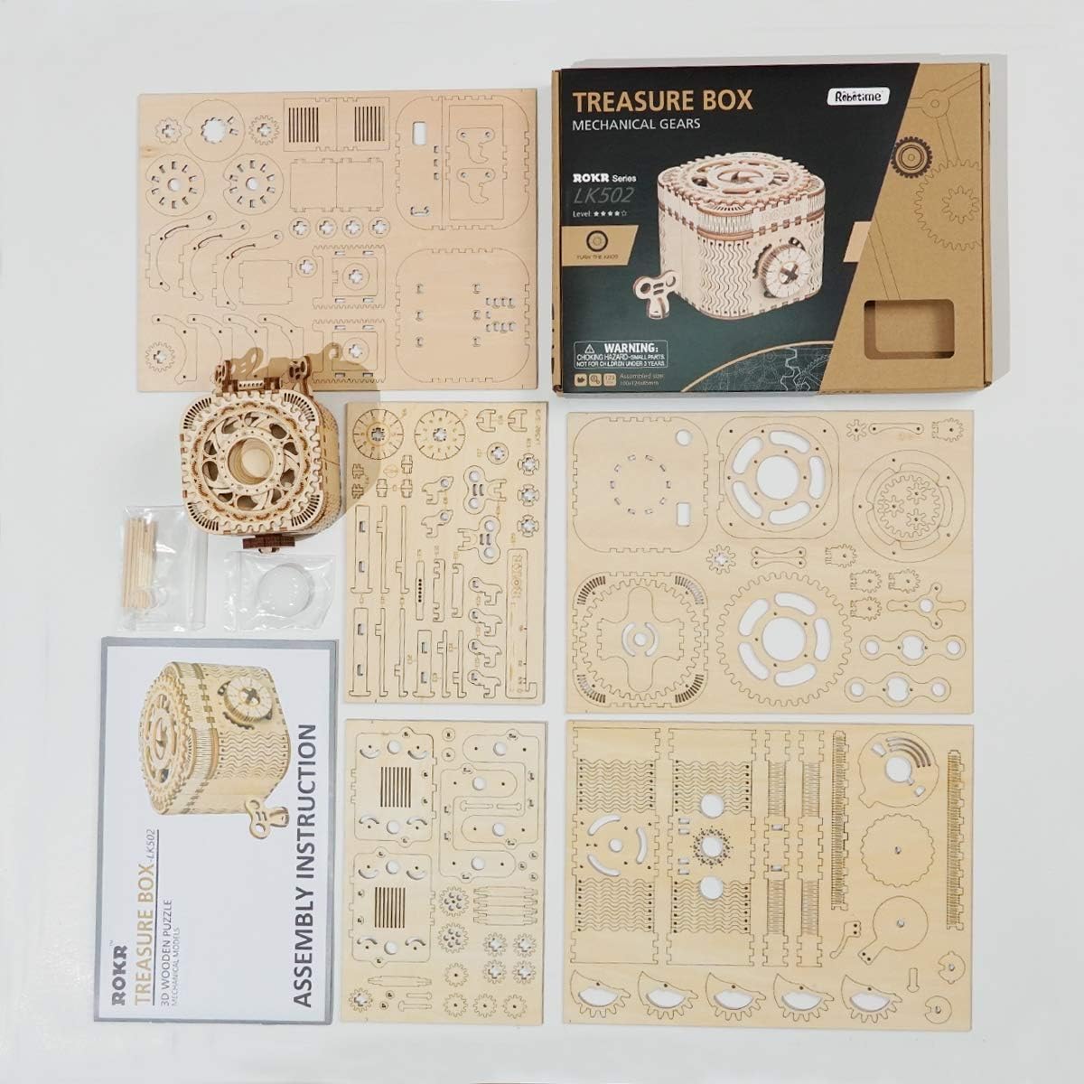 ROKR 3D Wooden Puzzle Mechanical Treasure Box Model DIY Brain Teaser Projects for Adult Age 14+ Birthday Gift Educational Toys Wooden Puzzles for Adults