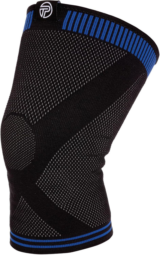 Pro-Tec Athletics 3D Flat Knee Support, Advanced Flat Knit Technology for Custom Fit, Breathable Multi-Directional Stretch Fabric, Non-Slip Gel, Full Range of Motion, L, Blue/Black