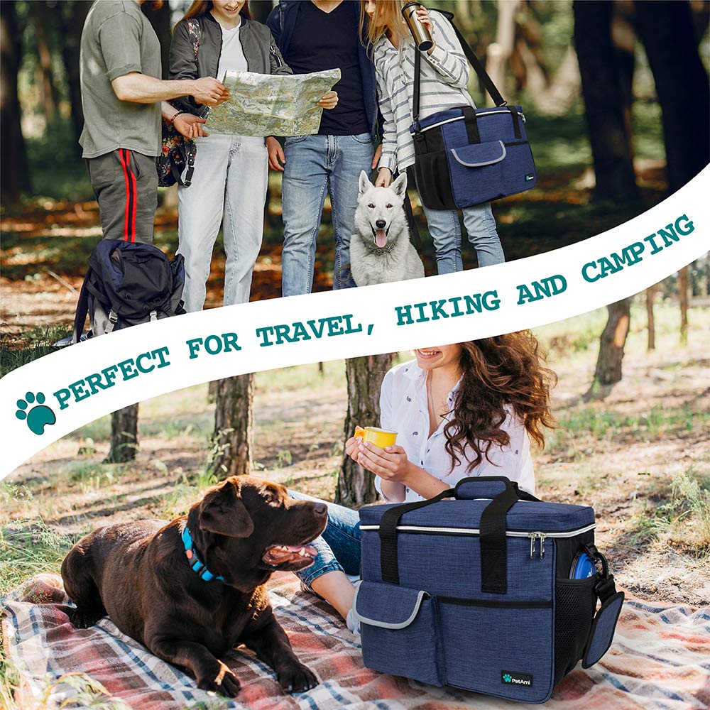 PetAmi Dog Travel Bag, Travel Pet Bag Organizer, Dog Food Travel Bag with Food Container and Bowls, Dog Travel Supplies Gift Accessories for Weekend Camping, Dog Cat Diaper Bag (Navy, Medium)