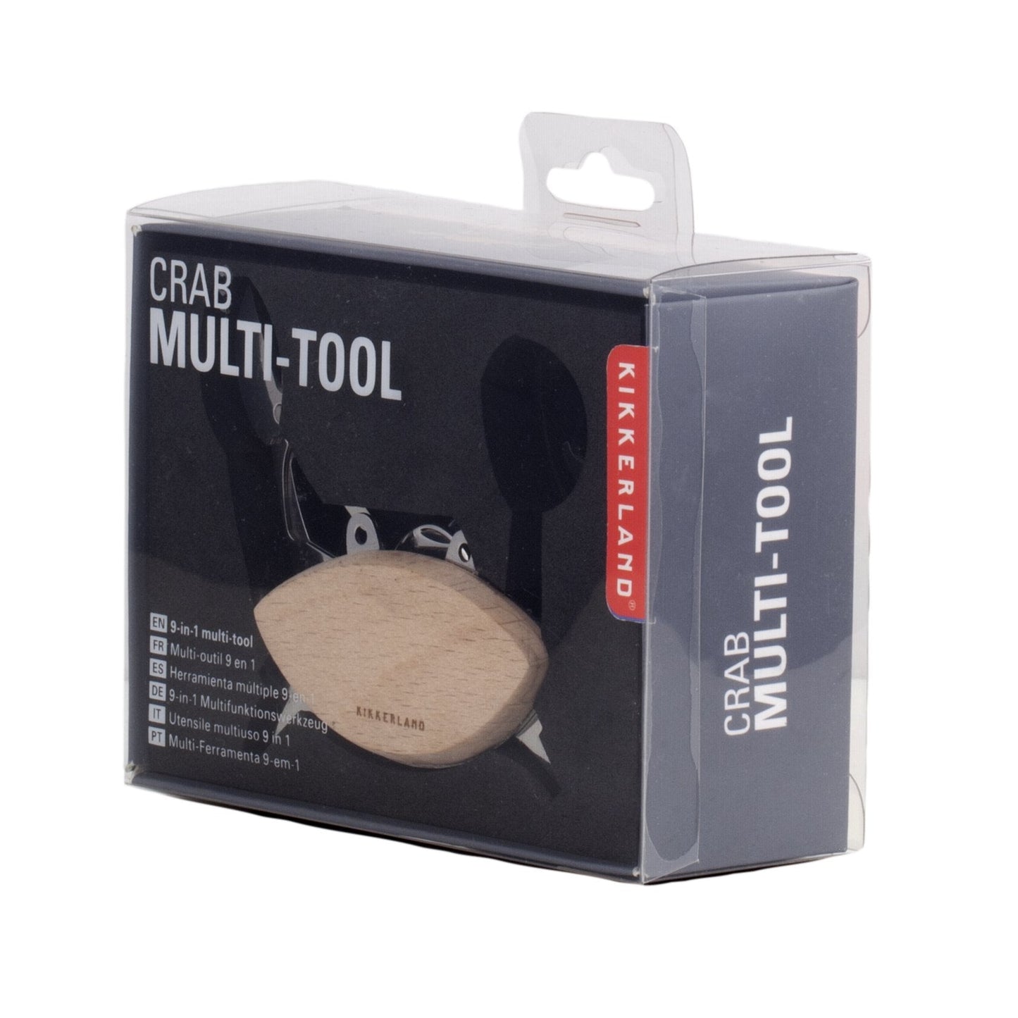 Kikkerland Stainless Steel Beechwood Crab Compact EDC Multi Tool - 6 Tools