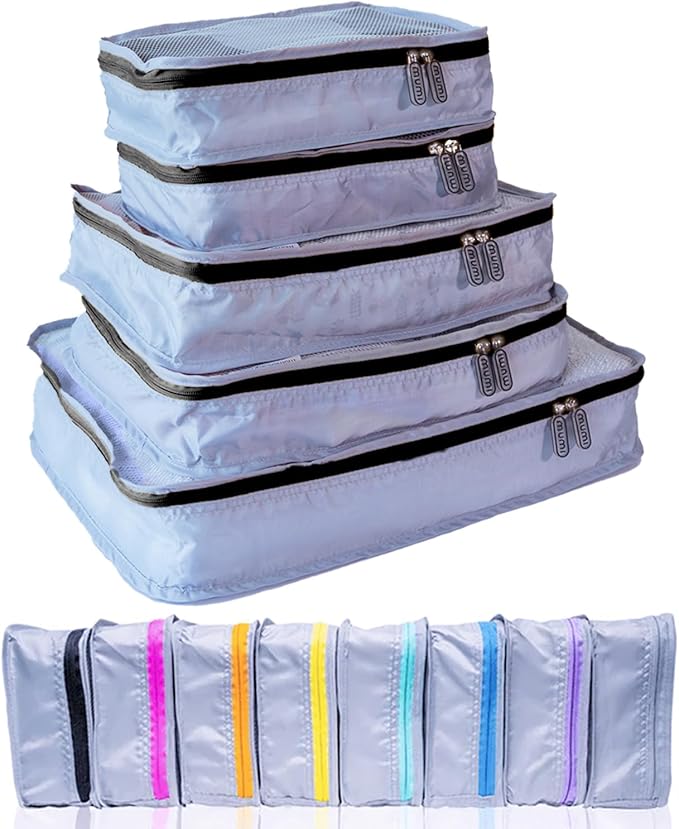 MUMI Packing Cubes - 5 Compression Packing Cubes for Travel, Luggage Organizer Bags for Suitcases, Carry-On, Duffle or Backpack â Mesh, Waterproof Bags for Clothes, Kids & Travel Accessories - Black