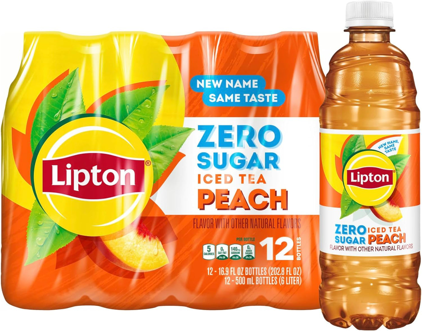 Lipton Zero Sugar Iced Tea, Peach, 16.9 fl oz Bottles, (12 Pack)