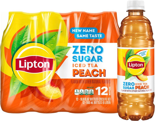 Lipton Zero Sugar Iced Tea, Peach, 16.9 fl oz Bottles, (12 Pack)