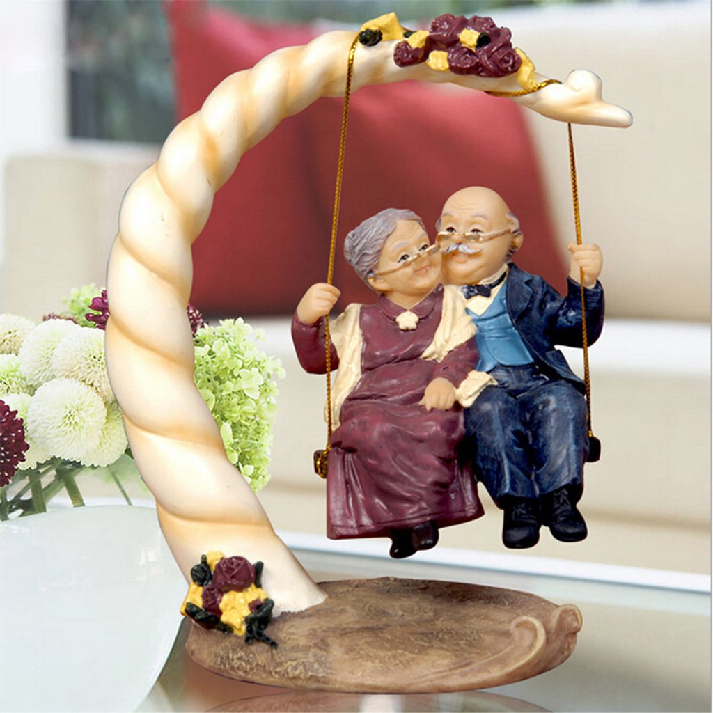 Grandparents Parents Anniversary Wedding Gift Resin Loving Elderly Couple Figurines Decoration Old Age Life Home Decor for Bedroom Living Room with Gift Card (swidng)