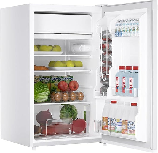 Jojoka 4.3 Cu.ft Mini Fridge with Freezer, Single Door Small Refrigerator with Slide Out Glass Shelves, Compact Refrigerator for Bedroom, Office, Dorm