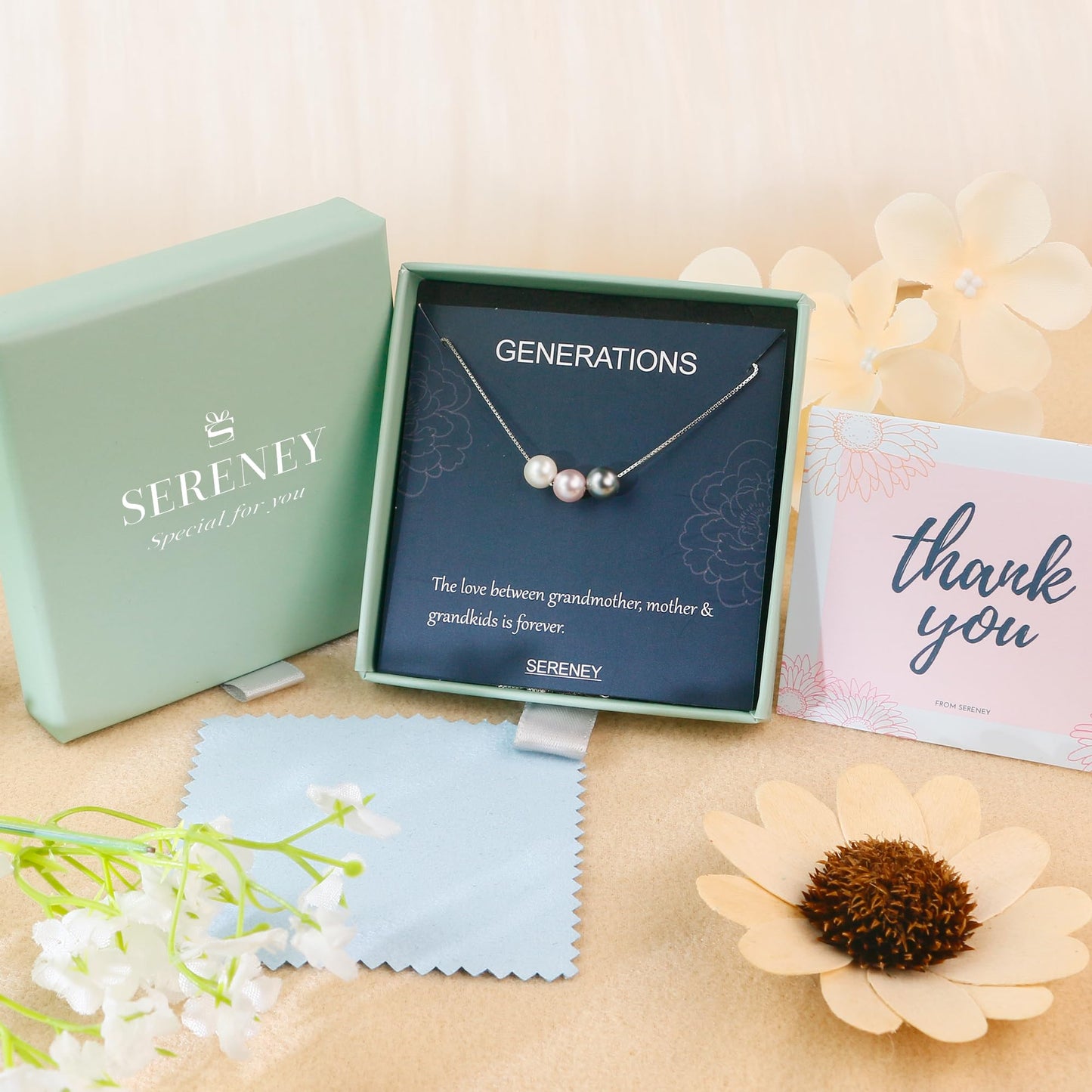 Sereney Sterling Silver Grandma Necklace as Christmas Gifts for Grandma, 3 Generations Necklace for Mom Gigi Gifts, Pearl Strands Necklaces Grandmother Jewelry, Nana Gift for Mom from