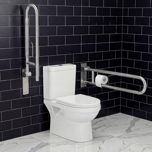 Zonon 2 Pack 30.3 Inch Handicap Grab Bars, Flip up Stainless Steel Toilet Safety Rails, Anti Slip with Paper Holder, Extra Long Bathroom Support Rail for Elderly Disabled Pregnant (Classic)