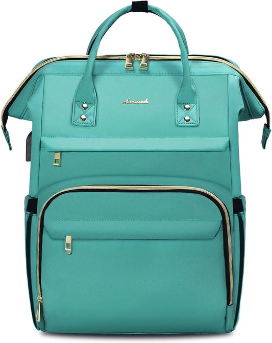 LOVEVOOK Laptop Backpack for Women,18 Inch Professional Womens Travel Backpack Purse Computer Laptop Bag Nurse Teacher Backpack,Waterproof College Work Bags Carry on Back Pack with USB Port,Mint Green