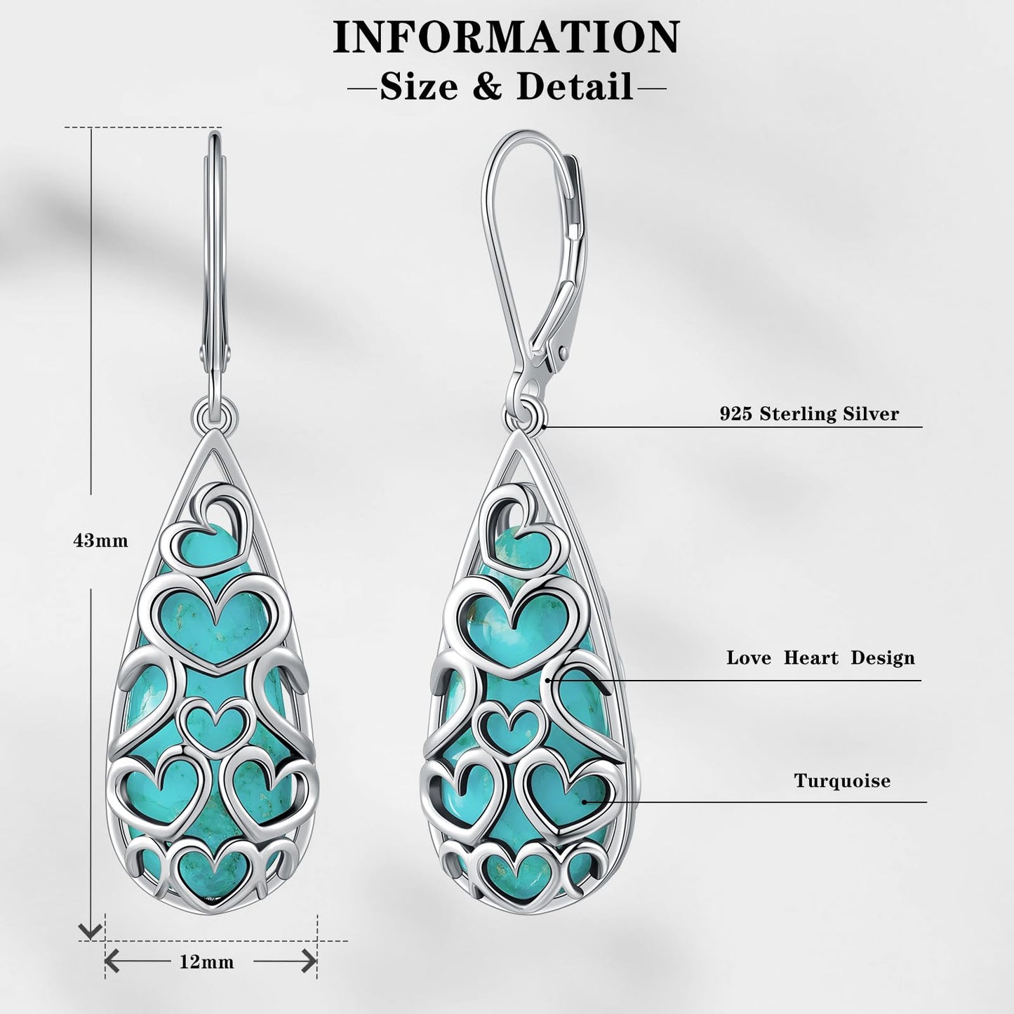 Phyonio Turquoise Earrings for Women, Turquoise Jewelry for Women,925 Sterling Silver Teardrop Earrings,Boho Drop Earrings, Trendy Leverback Dangle Drop Earrings Western Jewelry Hypoallergenic Gift for Her