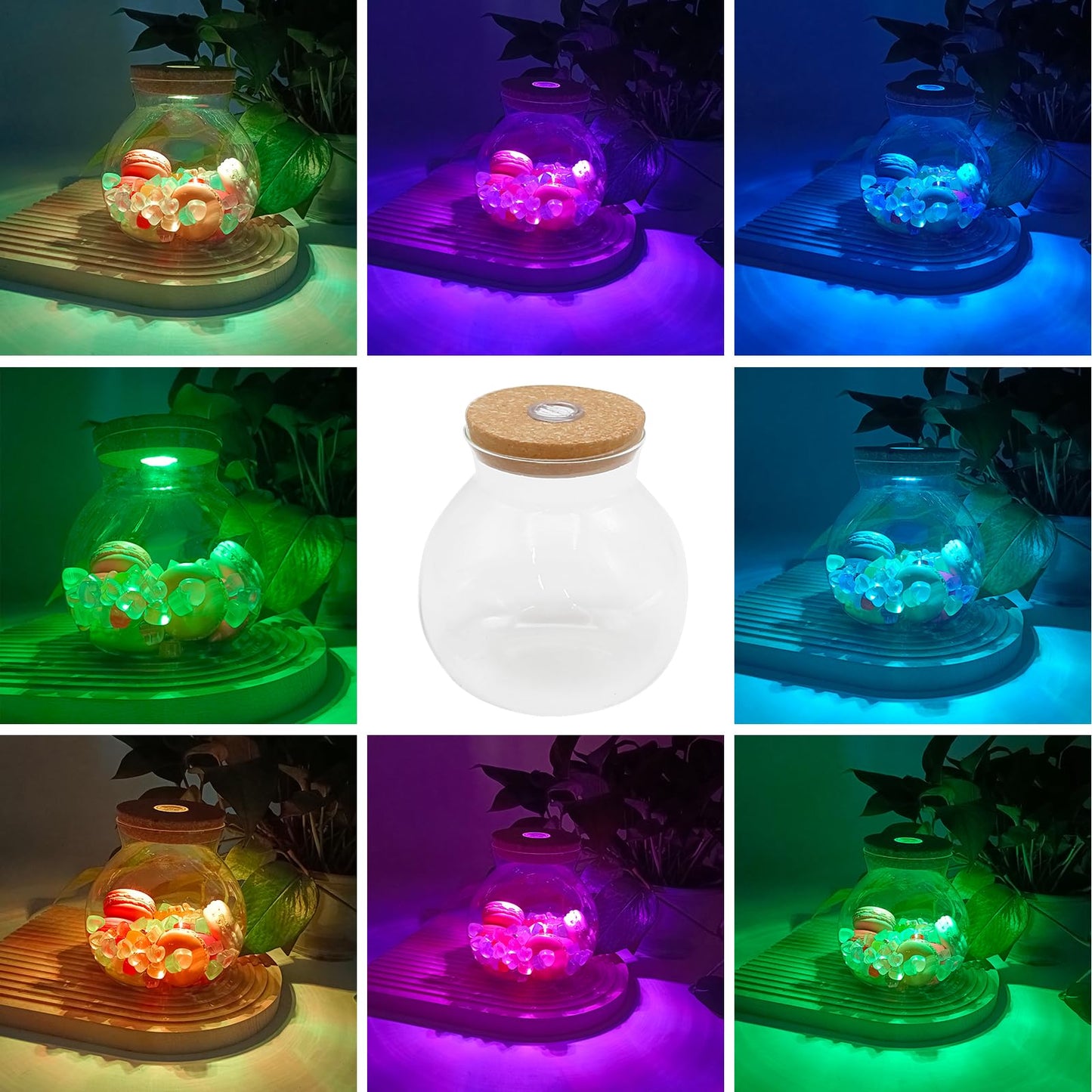 Round Glass Jar Storage Container, Plant Terrarium Display Glass, Moss Ball Bud Vases Jars, Easter Candy Jar Kitchen Canisters with Lid, for DIY Party Mason Jars Crafts Christmas Decoration (L)