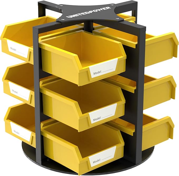 UNITEDPOWER Rotating Storage Bins, Tool Organizer, Hardware Crafts, Small Parts, Nuts and Bolts, Revolving 12 Bins Storage for Workshop, Shed, Garage, Home