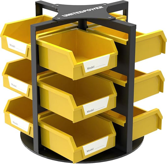 UNITEDPOWER Rotating Storage Bins, Tool Organizer, Hardware Crafts, Small Parts, Nuts and Bolts, Revolving 12 Bins Storage for Workshop, Shed, Garage, Home