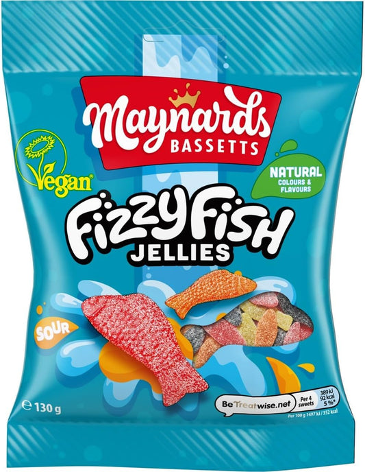 Maynards Bassetts Fizzy Fish Soft Jellies Sweets Bag, 130g