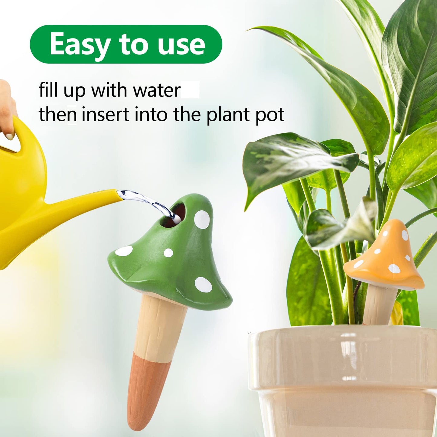 HOMYHEE Self Watering Spikes Mushroom Shaped Plant Watering Globes Irrigation Terracotta Watering Device Garden Waterer for Indoor Outdoor Plant 4 Packs