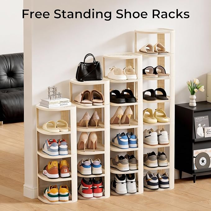 Vertical Shoe Rack 5 Tier Adjustable Shoe Organizer Small Shoe Shelf for Closet, Narrow Entryway, or Bedroom Easy to Assemble and Disassemble Holds Up to 5 Pairs of Shoes (White)