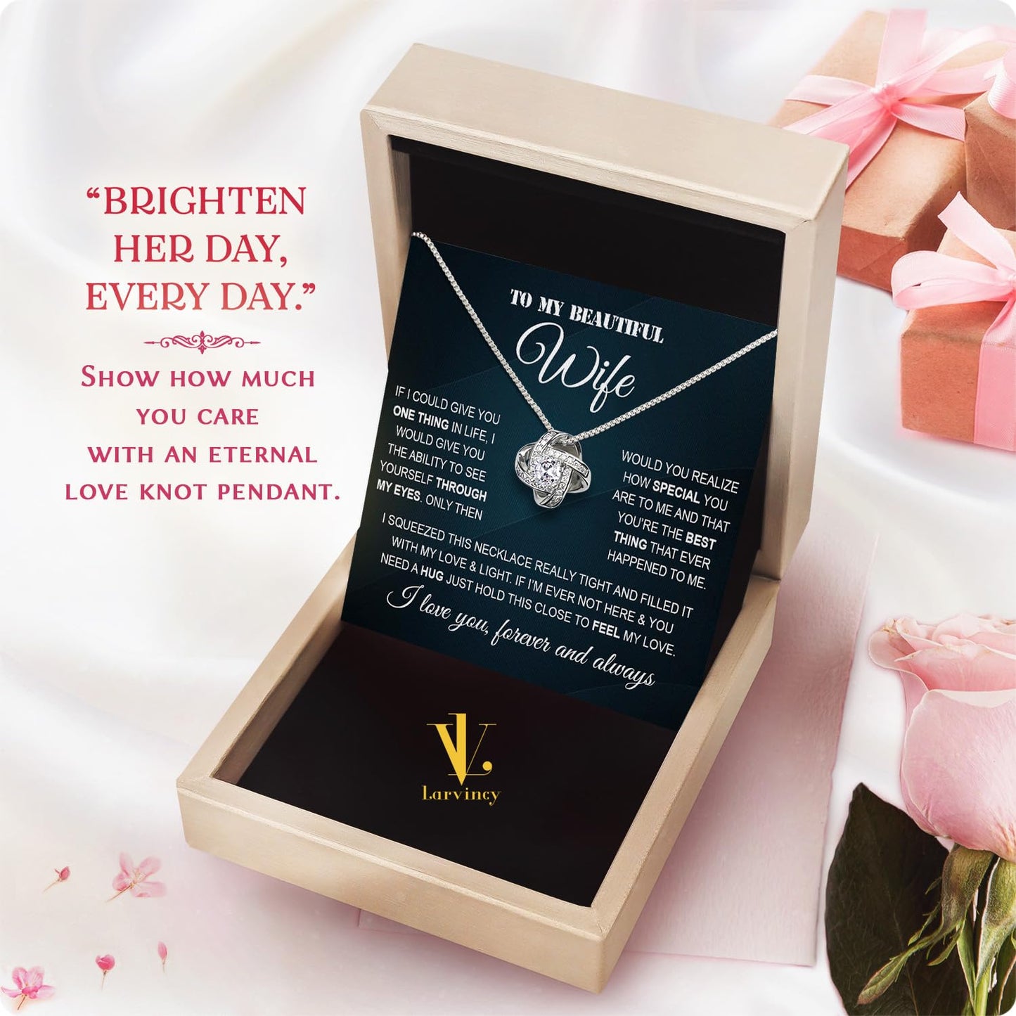 Larvincy To My Wife Necklace from Husband With Heartfelt Message & Elegant Box - Soulmate Necklace for Women, Romantic Jewelry Gift for Her On Birthday, Anniversary