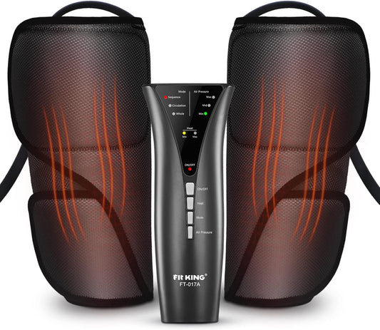 FIT KING Air Compression Leg Massager with Heat - Calf Massager for Circulation Helpful for Pain Relief RLS Edema and Relaxation - Great Gift for Wife Mom