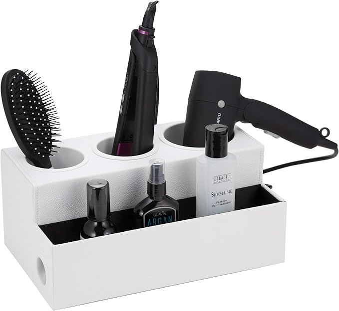 J JACKCUBE DESIGN Hair Tool Organizer Dryer Holder Hair Styling Accessories Organizer Bathroom Storage Countertop with 3 Holes(White) â MK154D