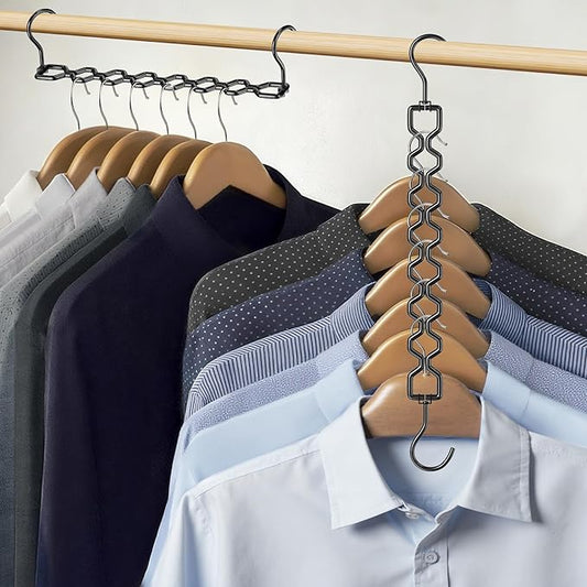 12 Pack Space Saving Hangers for Clothes, Heavy Duty 30Lbs Capacity Magic Clothes Space Saver Sturdy Metal Hanger Organizer with 360Â° Swivel Hook, Closet Organizers Storage Dorm Essentials Black