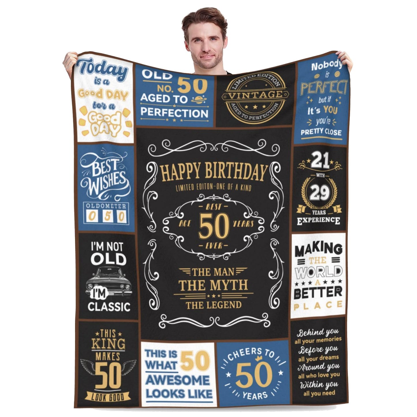 Jieoyfyug 50th Birthday Gifts for Men, 1975 Birthday Gift for Him, 50 Year Old Flannel Throw Blanket 50"x60", Christmas Fathers Day Blanket for Dad Papa Grandpa